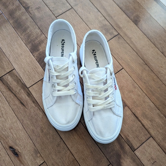 Superga 2790 White Canvas Platform Sneakers Shoes Women Size 6.5 - Picture 4 of 16